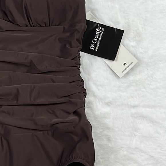 Be Creative Swimsuit Halter Style One piece Size 10 NWT Brown - Picture 3 of 10